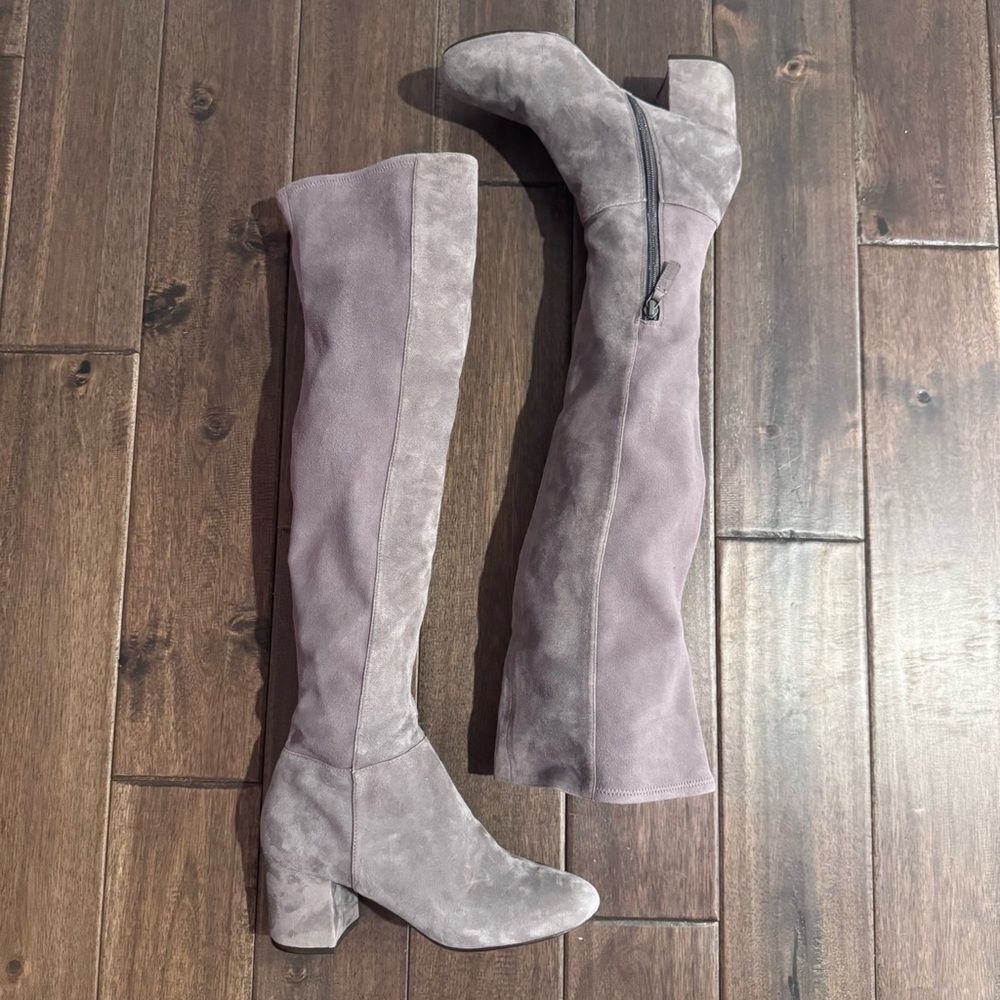 Cole Haan Elnora Gray Suede Over the Knee Chunky Heel Boots 8B